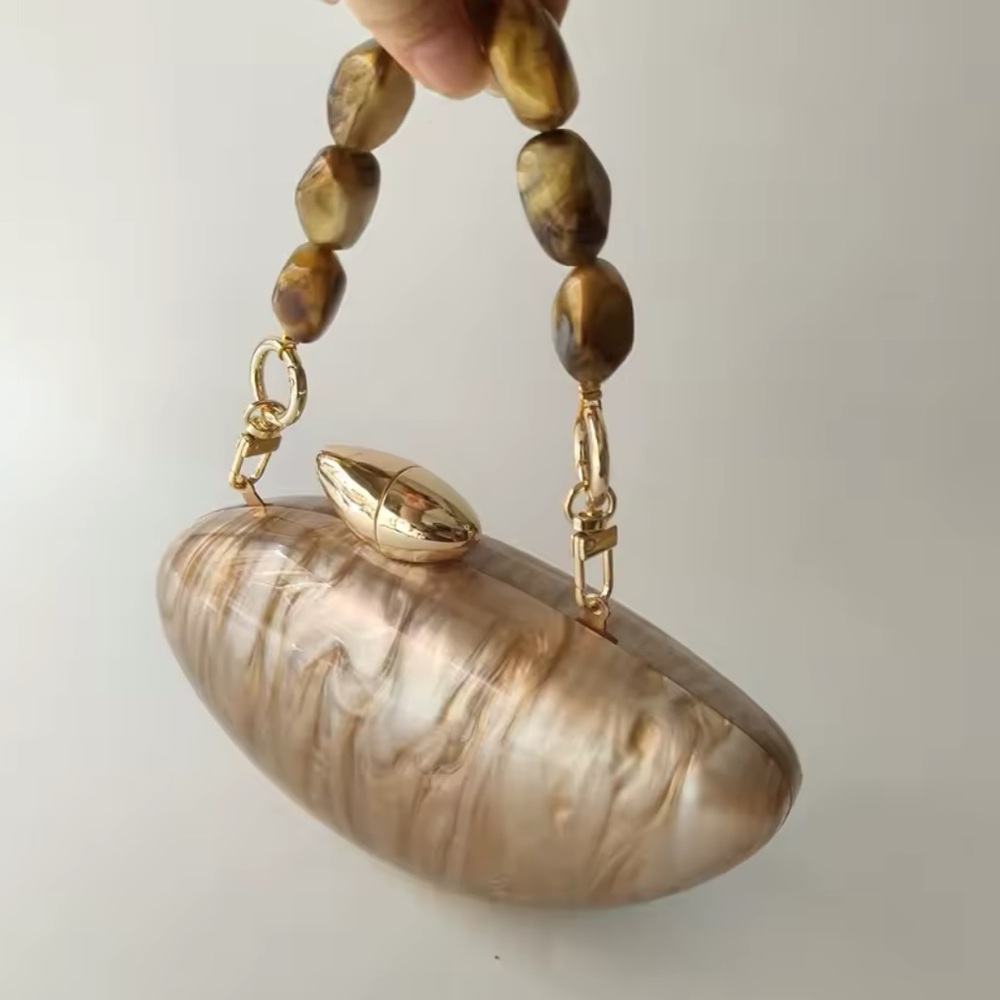 NEW💫 CASA B| The Opulence Beaded Handle Marbled Shell Clutch Bag - Picture 8 of 9